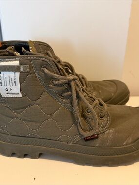 Palladium Olive PAMPA Re-Quilted Ankle Boots with Lace-Up Front